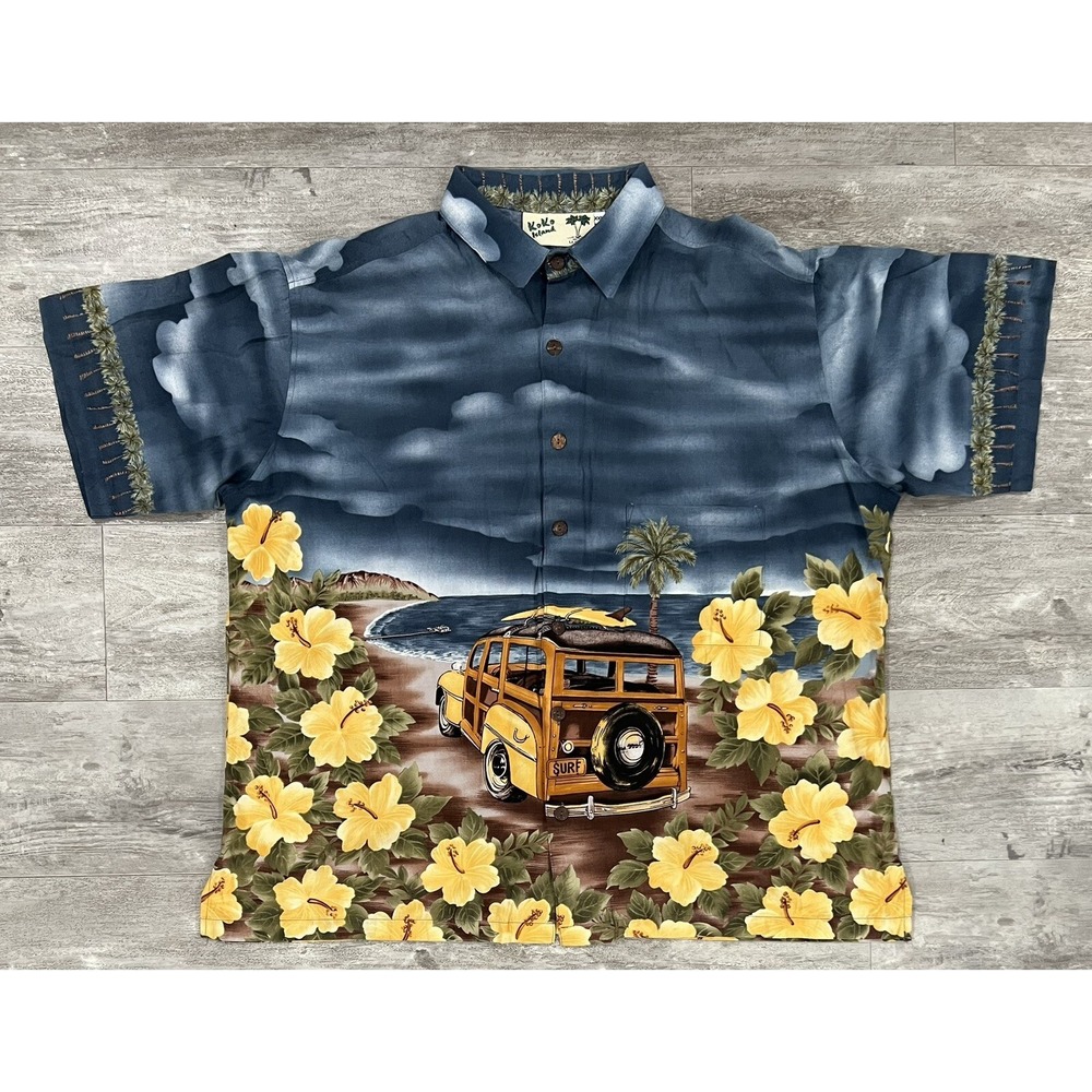 Koko Island Hawaiian Shirt Men Button Up Surfing Wagon Graphic Size 2XL